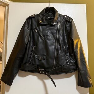Zara black moto leather jacket XXL